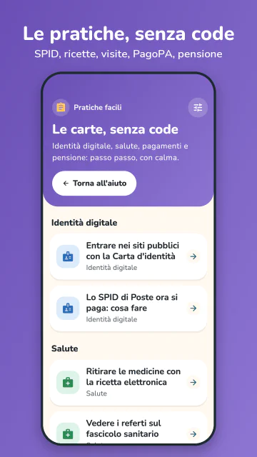 Le pratiche facili: SPID e CIE, salute, PagoPA, pensione