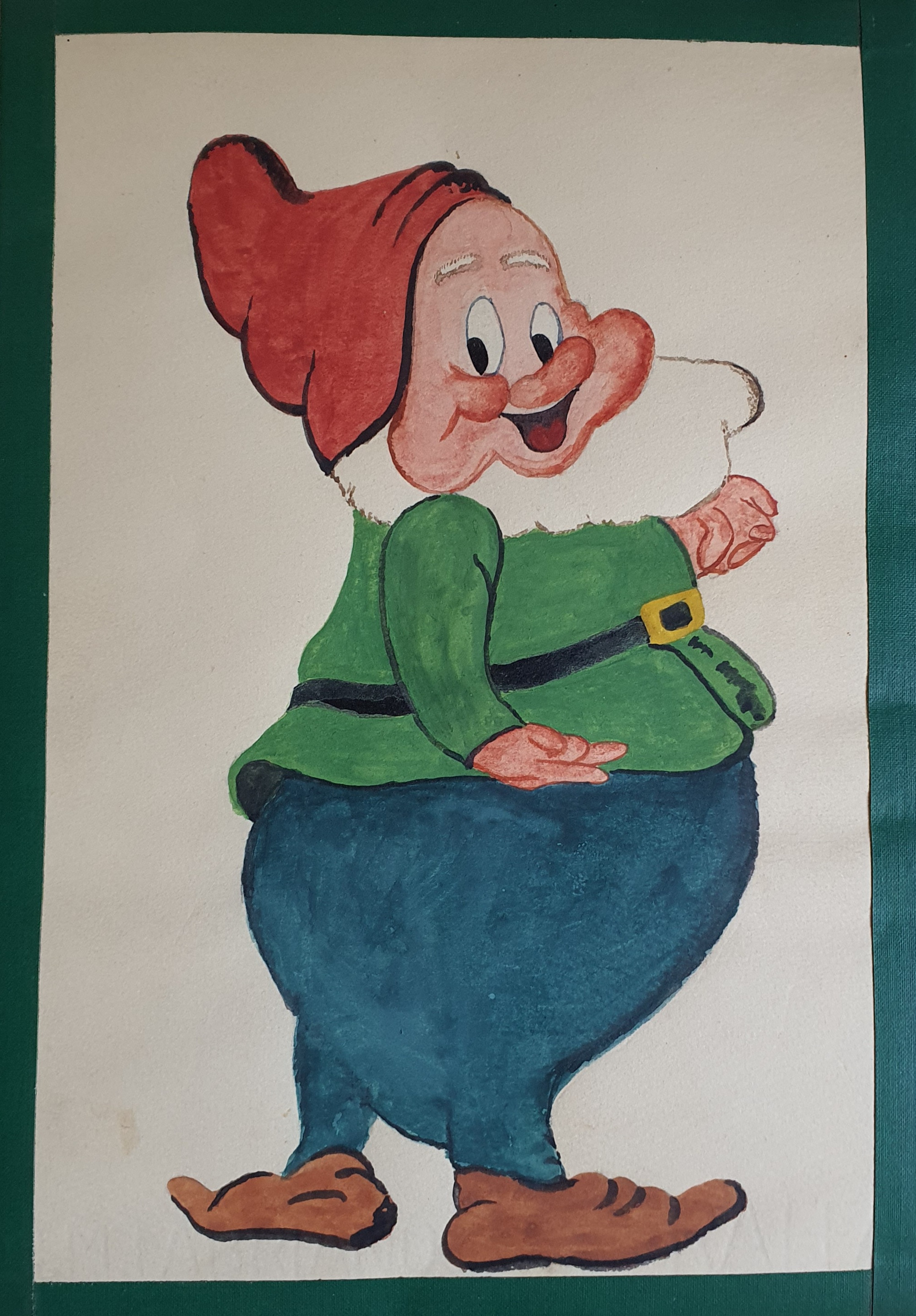 L&rsquo;acquerello originale dipinto sessant&rsquo;anni fa dal padre del lettore: un nanetto della Walt Disney su carta da disegno.
